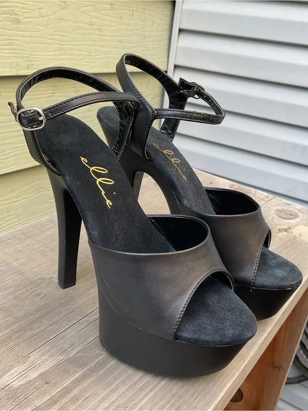 Elle Black Platform Stiletto Sandals with Ankle Strap